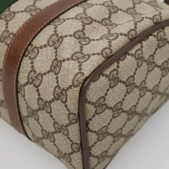 GUCCI GG Supreme Web Sherry Line Boston Bag PVC Red Green beige Auth 120065 - Picture 5 of 16